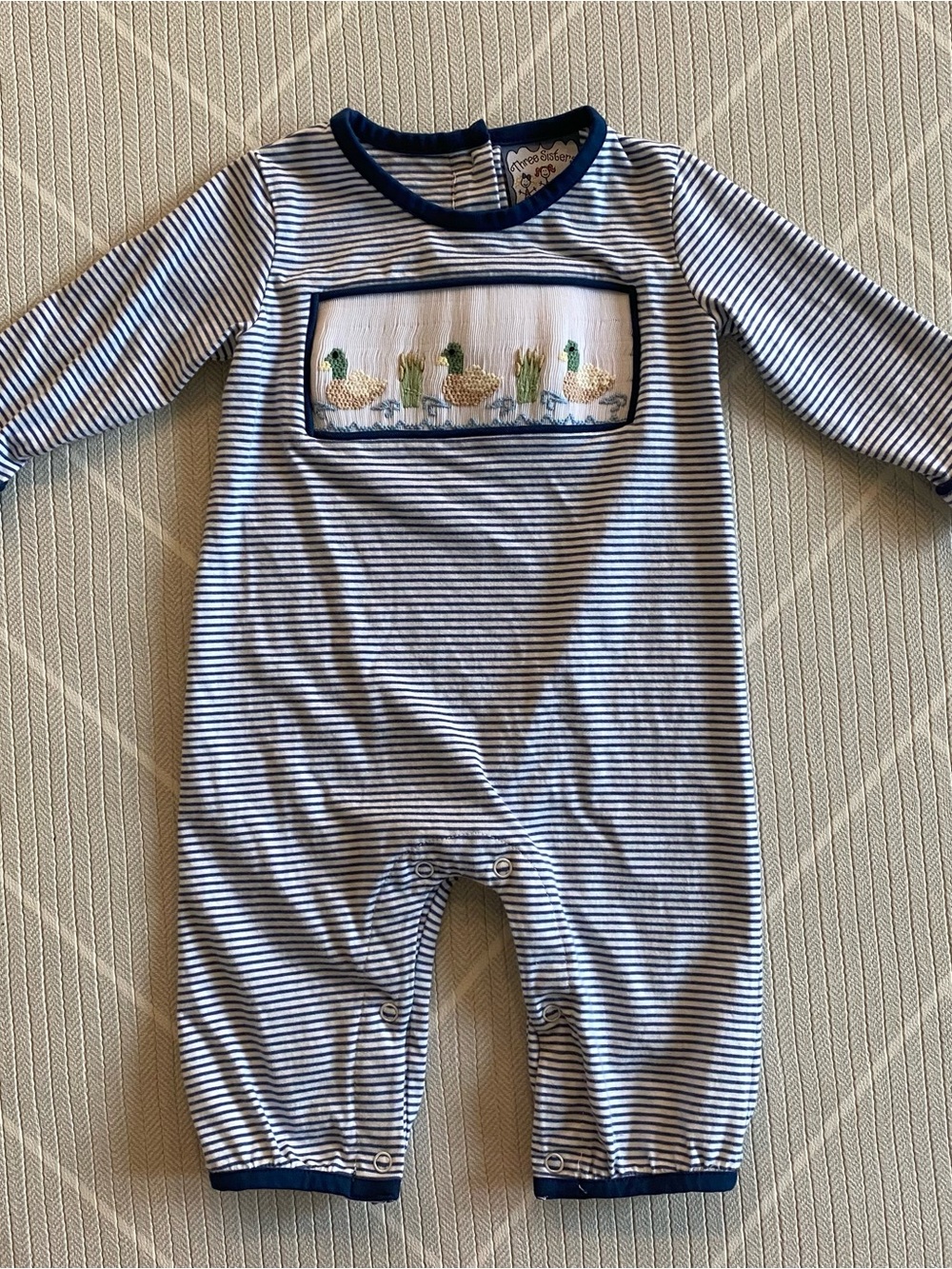 Three Sisters Mallard Duck Smocked Romper Boy’s Size 3M